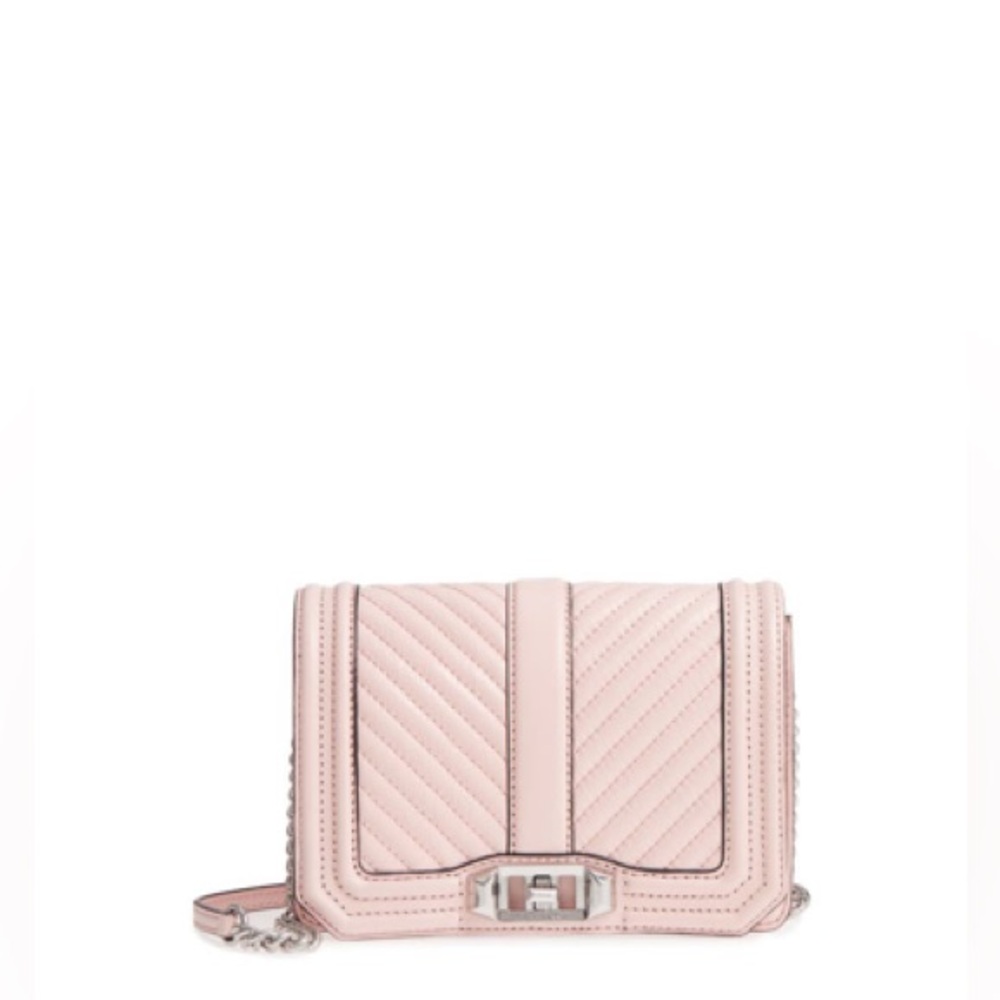 Rebecca Minkoff Chevron Quilted Small Love Leather Crossbody Bag Peony